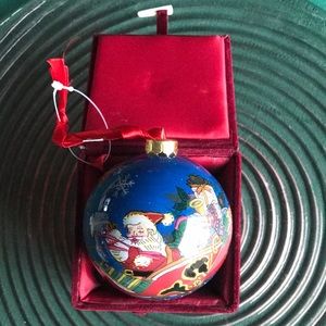 Christmas Glass Ornament Happy Holidays Velour Box NWT Santa’s Sleigh + Reindeer